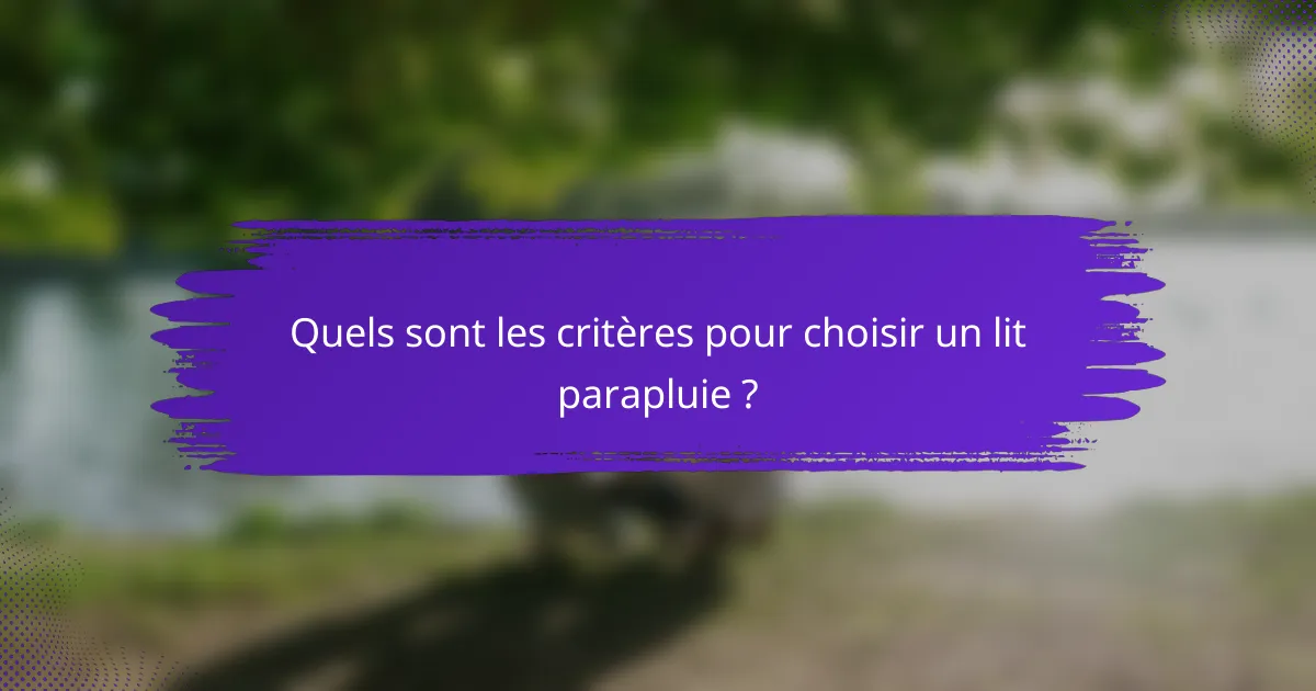 Quels sont les critères pour choisir un lit parapluie ?